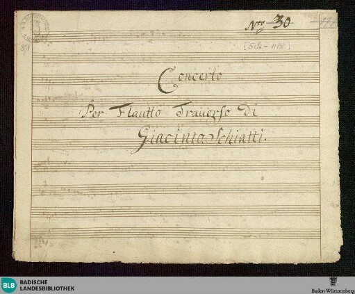 Concertos - Mus. Hs. 871 : fl, vl (2), a-vla, vlc; D; GroF 814
