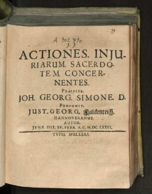 Actiones. Iniuriarum. Sacerdotem. Concernentes