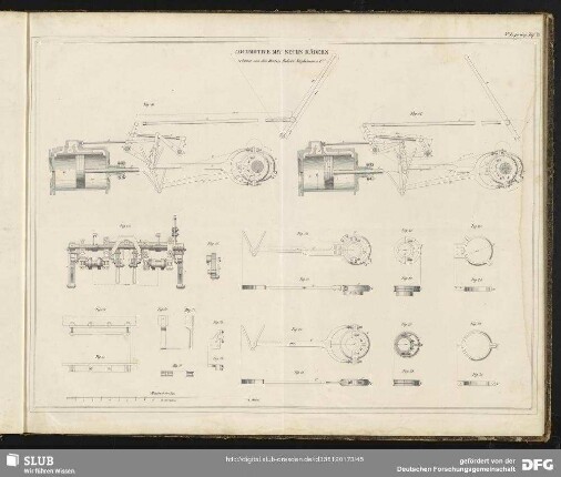Taf. 21. Locomotive mit sechs Rädern erbauet von den Herrn Robert Stephenson et C"ie