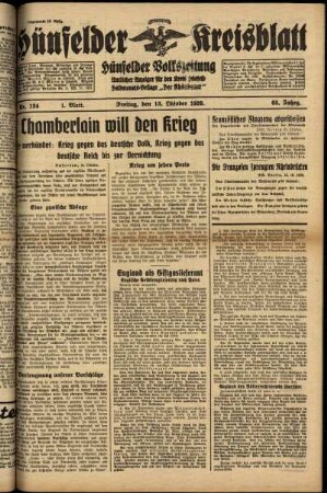 Erste Ausgabe vom Freitag, den 13. Oktober 1939.