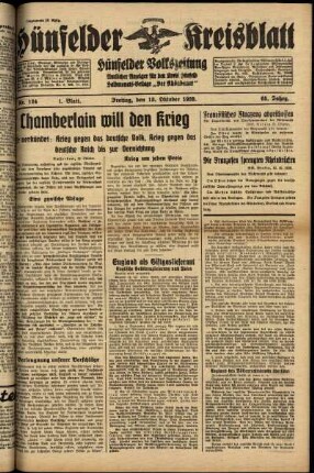 Erste Ausgabe vom Freitag, den 13. Oktober 1939.