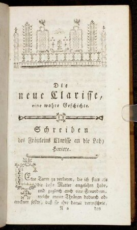 Schreiben des Fräuleins Clarisse an die Lady Hariote.