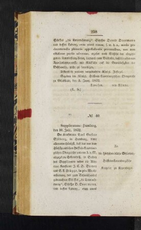 No. 40. Supplicatum: Hamburg, den 10. July, 1832.