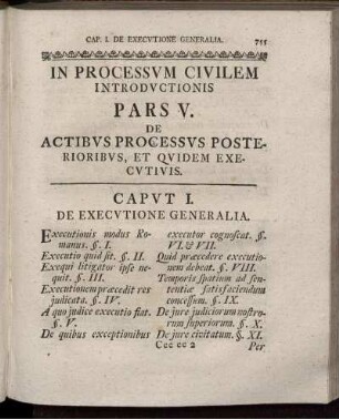 Pars V. De Actibus Processus Posterioribus, et Quidem Executius.