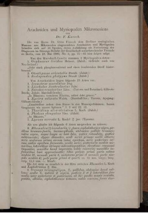 Arachniden und Myriopoden Mikronesiens