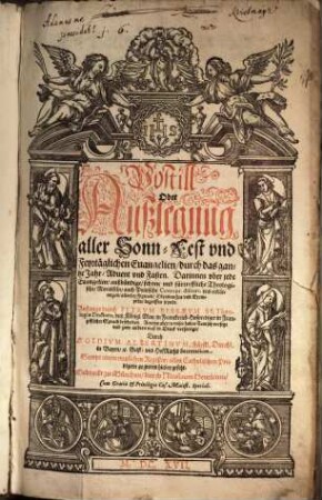 Postill Oder Außlegung aller Sonn- Fest vnd Feyrtäglichen Euangelien, durch das gantze Jahr, Aduent vnd Fasten : Darinnen vber jede Euangelien, außbündige ... Concept, discurs, vnd erklärungen ... begriffen seyndt