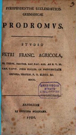 Ivrisprvdentiae Ecclesiastico-Germanicae Prodromvs