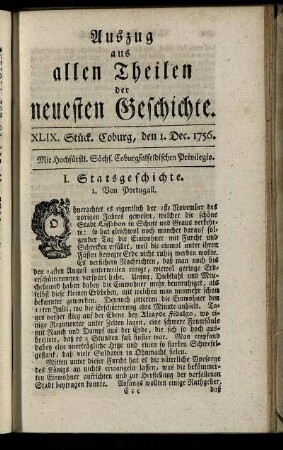 XLIX. Stück. Coburg, den 1. Dec. 1756.