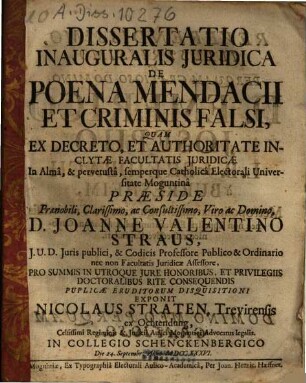 Dissertatio Inauguralis Iuridica De Poena Mendacii Et Criminis Falsi