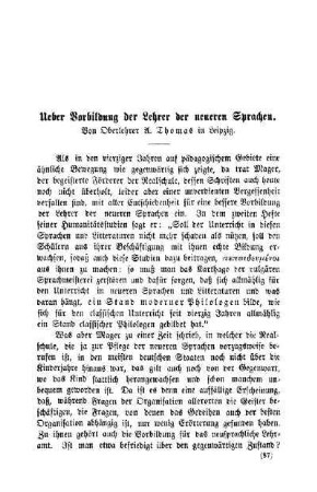 Ueber Vorbildung der Lehrer der neueren Sprachen