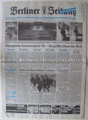 "Berliner Zeitung" u.a. über die Olympischen Spiele in Barcelona