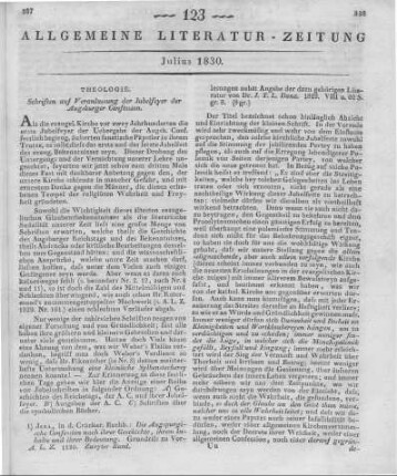 Danz, J. T. L.: Die Augspurgische Confession nach ihrer Geschichte, ihrem Inhalte und ihrer Bedeutung. Grundriß zu Vorlesungen nebst Angabe der dazu gehörigen Literatur. Jena: Cröcker 1829
