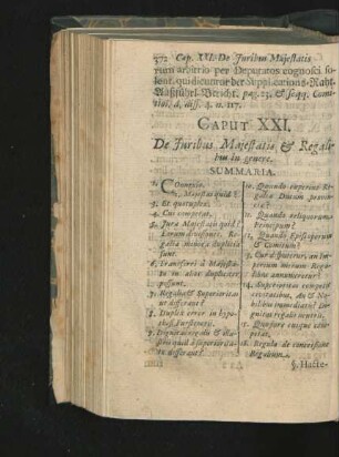 Caput XXI. De Iuribus Maiestatis & Regalibus in genere.