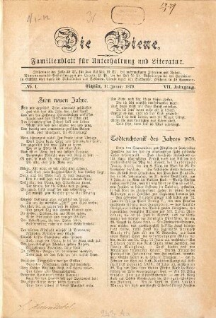 Die Biene : Familienblatt für Unterhaltung und Literatur. 1879 = Jg. 7