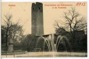 Oschatz. Kriegerdenkmal und Stadtmauerturm i.d. Promenade