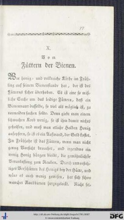 X. Vom Füttern der Bienen.