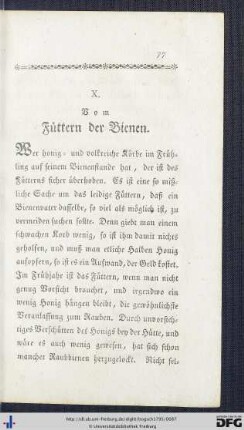 X. Vom Füttern der Bienen.
