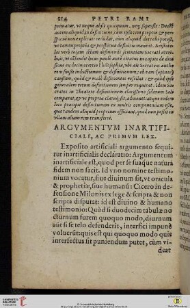 Argvmentvm inartificiale, ac primvm lex