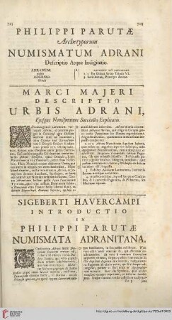 Sigeberti Havercampi introductio & commentarius in Philippi Parutae numismata Adranitana