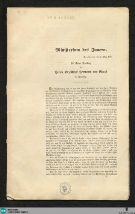 An seine Excellenz den Herrn Erzbischof Hermann von Vicari in Freiburg : den 5. März 1853
