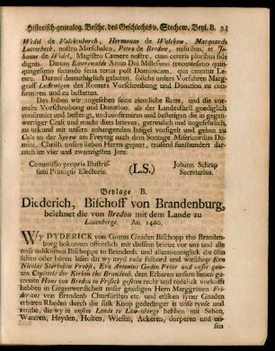 Beylage B. Diederich, Bischoff von Brandenburg, ...