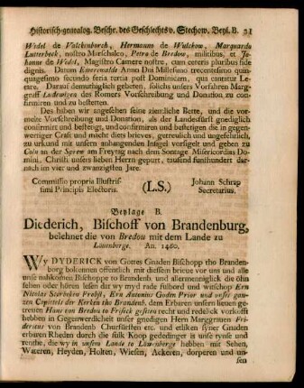 Beylage B. Diederich, Bischoff von Brandenburg, ...