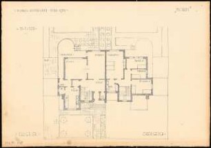 Zweifamilienhaus Monatskonkurrenz Februar 1930: (je ein halber) Grundriss Erdgeschoss, Obergeschoss 1:100