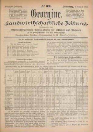 Sechzigster Jahrgang. No. 32. Insterburg, 4. August 1892.