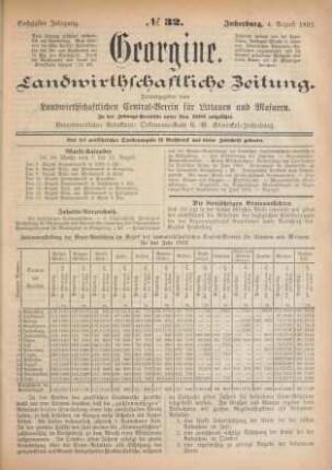 Sechzigster Jahrgang. No. 32. Insterburg, 4. August 1892.