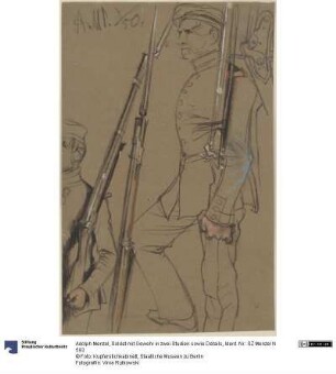 Soldat mit Gewehr in zwei Studien sowie Details