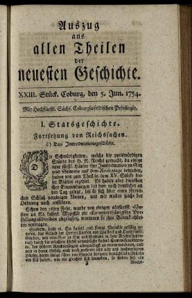 XXIII. Stück. Coburg, den 5. Jun. 1754.