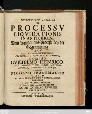 Dissertatio Jvridica De Processv Liqvidationis In Antichresi