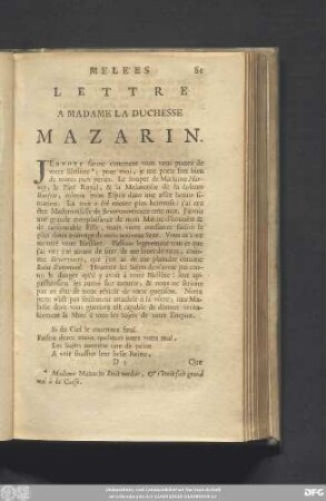 Lettre A Madame La Duchesse Mazarin.