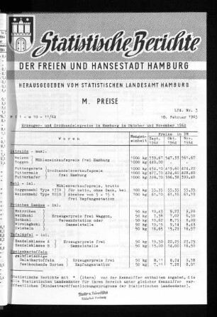 Erzeuger- und Großhandelspreise in Hamburg im Oktober und November 1964 : Lfd. Nr. 3