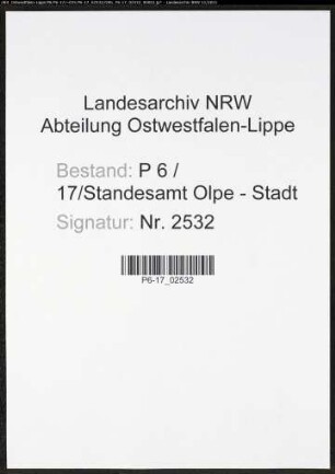 Heiratsregister Standesamt Olpe-Stadt