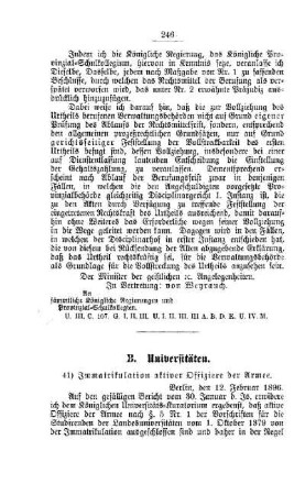 Immatrikulation aktiver Offiziere der Armee : [B. Universitäten]