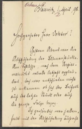 Brief an B. Schott's Söhne : 01.04.1898