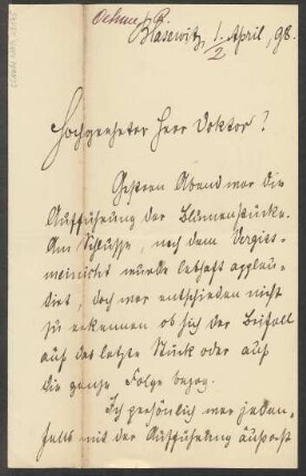 Brief an B. Schott's Söhne : 01.04.1898