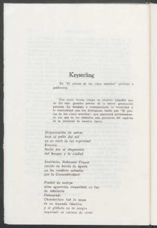 Keyserling : De "El poema de los cinco sentidos" próximo a publicarse