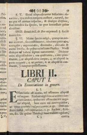 37-50, Libri II. Caput I. De Enunciatione in genere. Caput II. De Enunciationis divisionibus. Caput III. De Enunciationis affectionibus.