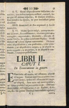 37-50, Libri II. Caput I. De Enunciatione in genere. Caput II. De Enunciationis divisionibus. Caput III. De Enunciationis affectionibus.
