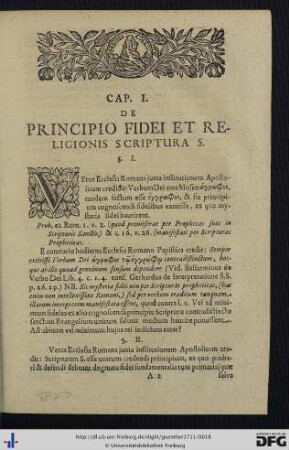 Cap. I. De Principio Fidei Et Religionis Scriptura S.