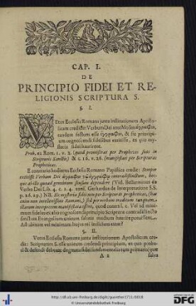Cap. I. De Principio Fidei Et Religionis Scriptura S.