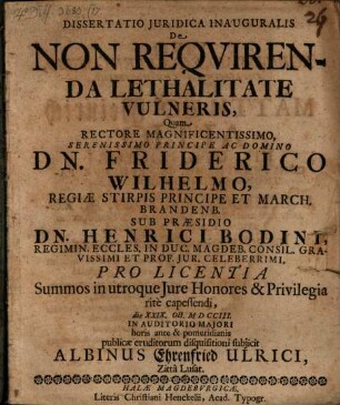 Diss. iur. inaug. de non reqvirenda lethalitate vulneris
