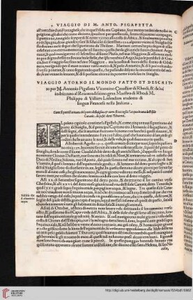 Viaggio atorno il mondo fatto et descritto per M. Antonio Pigafetta Vicentino Cauallier di Rhodi [...]