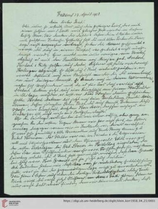 Korrespondenz von Alice und Ludwig Klein: Brief von Alice Klein an Kurt Klein