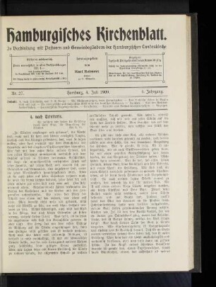 Nr. 28. Hamburg, 4. Juli 1909. 6. Jahrgang.