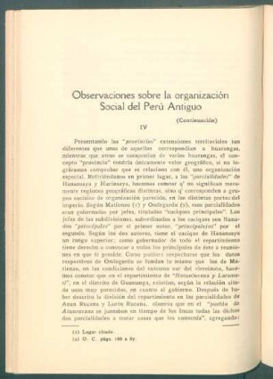 Observaciones sobre la organización social del Perú antiguo - (Continuación)