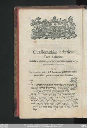 Chrestomathiae hebraicae Pars historica. Selecta capita librorum historicorum V.T.
