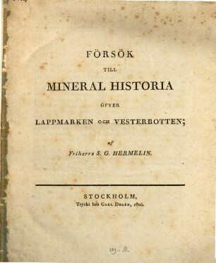 Försök till mineral historia öfver Lappmarken och Vesterbotten